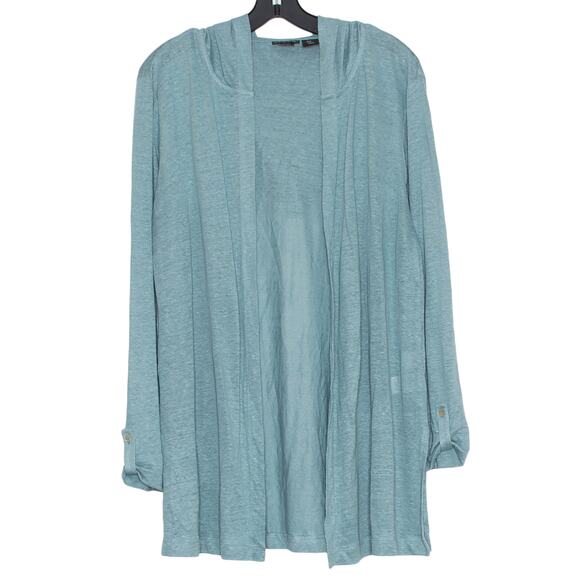 Tahari Tops - Tahari Cardigan Linen Coastal Lagenlook Boho Minimalist Hooded Open Blue Medium